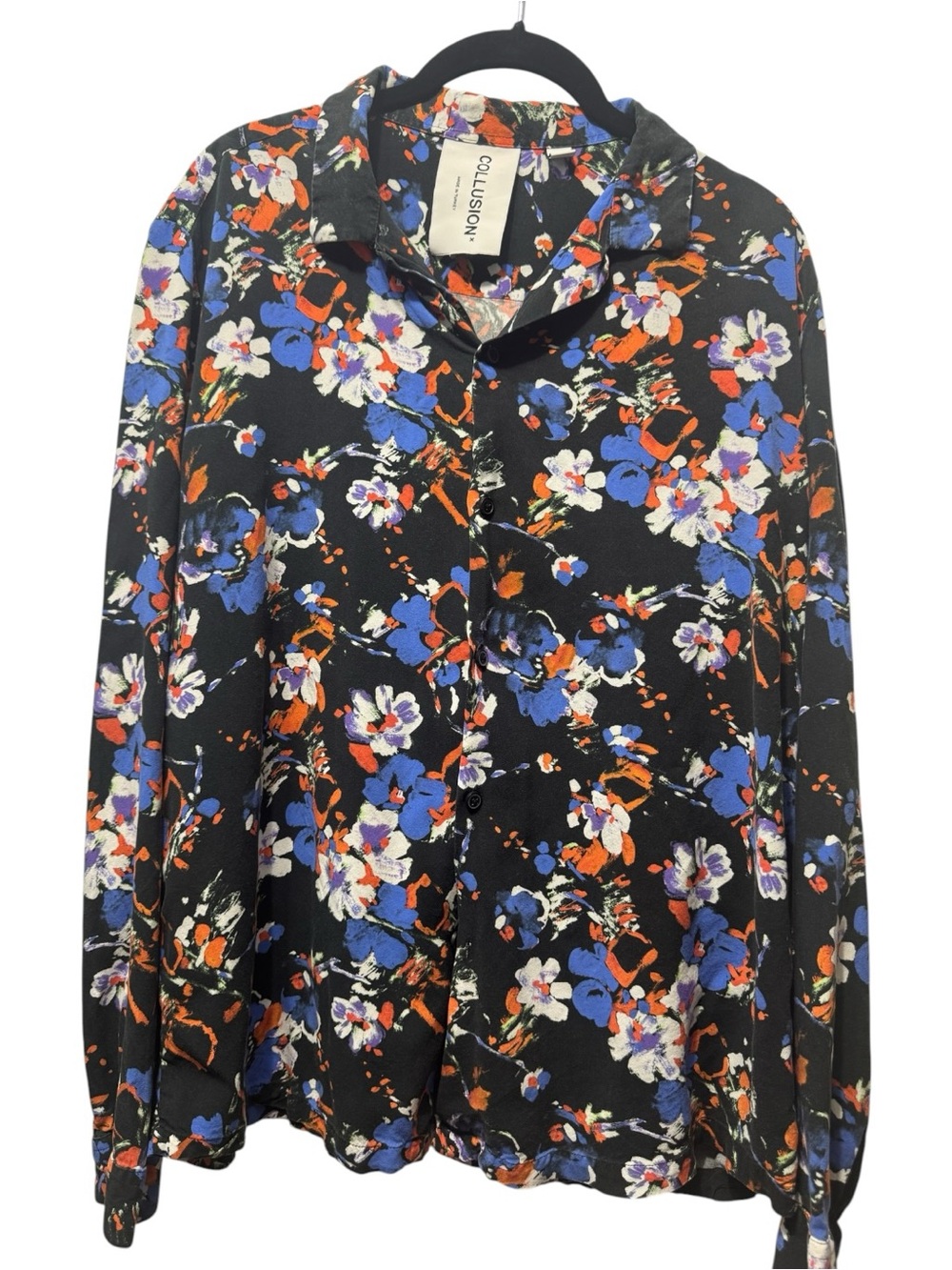 Mens Collusion Black Floral Button-Up shirt